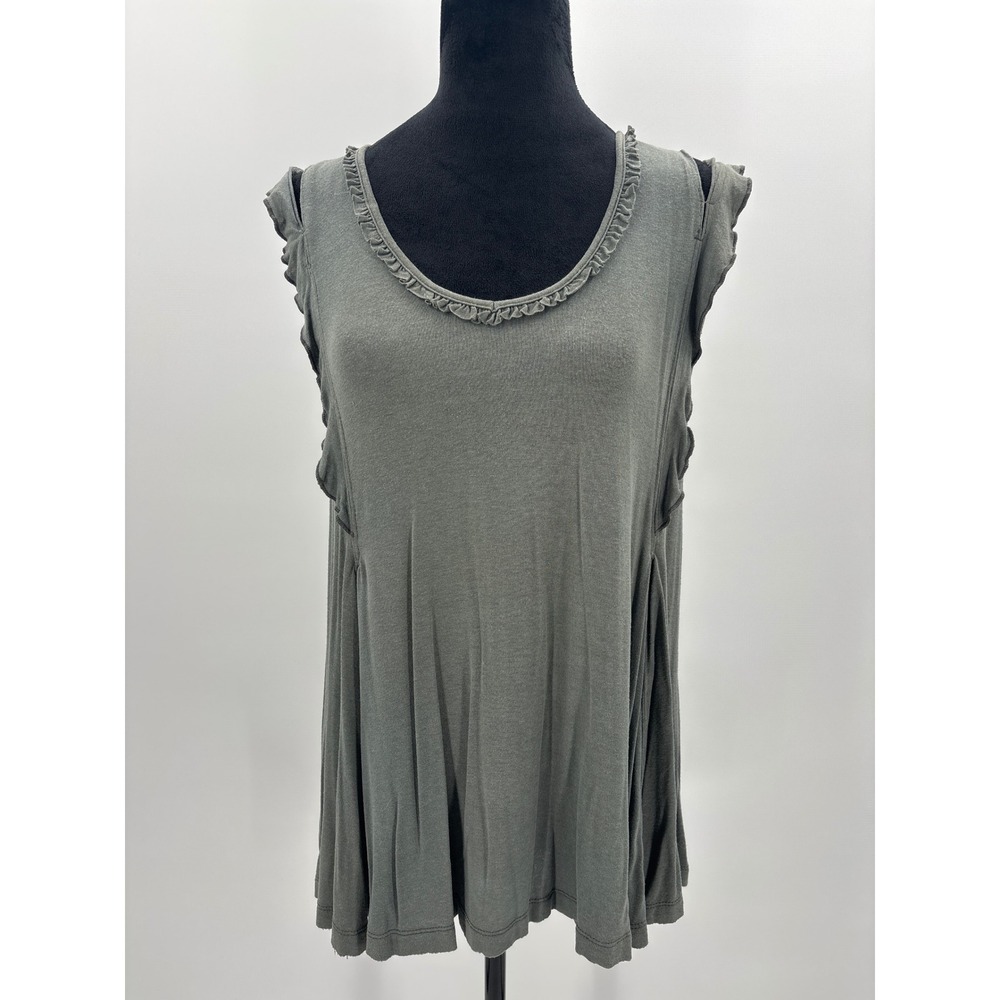 Anama Womens Olive Green Ruffle Trim Sleeveless Flowy Viscose Top Size M